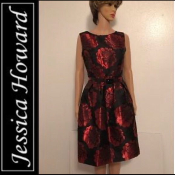 Jessica Howard Dresses & Skirts - Black & Red Floral Fit and Flare Dress